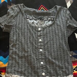 ROMWE Charcoal Lace Button-Down Shirt
